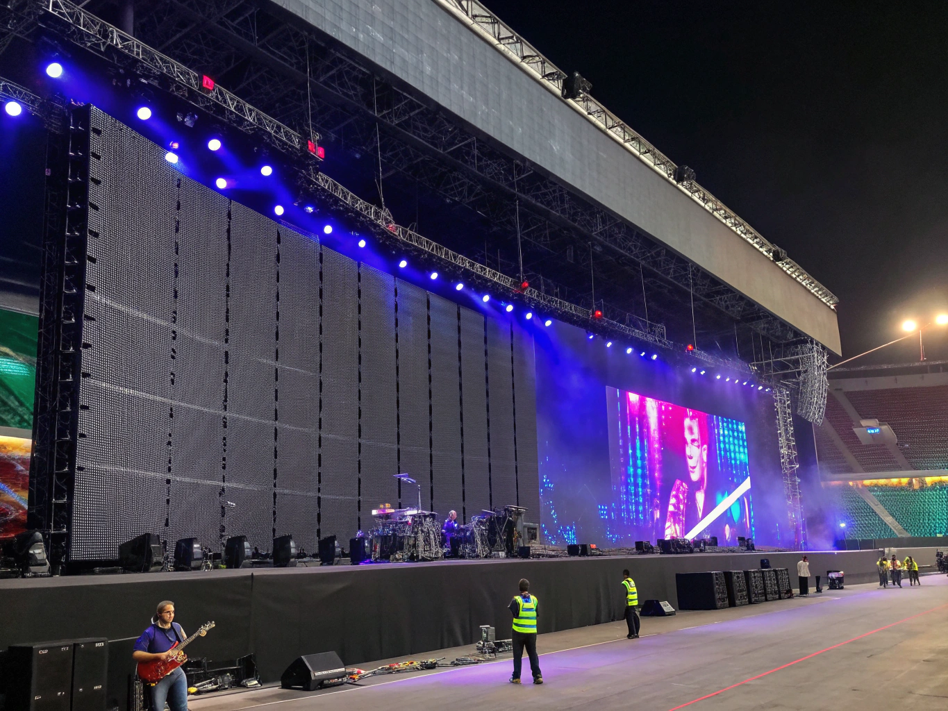 Vibrant live LED video screen wall displaying high-resolution visuals