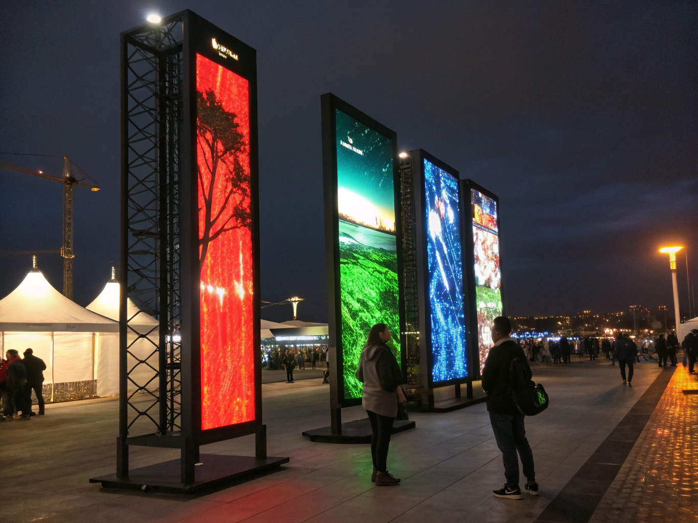 High-brightness outdoor LED video wall displaying live event graphics