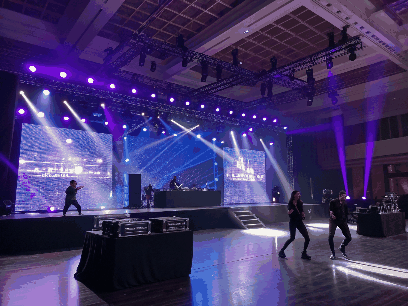 Private celebration setup with vibrant dancefloor lighting and compact sound system
