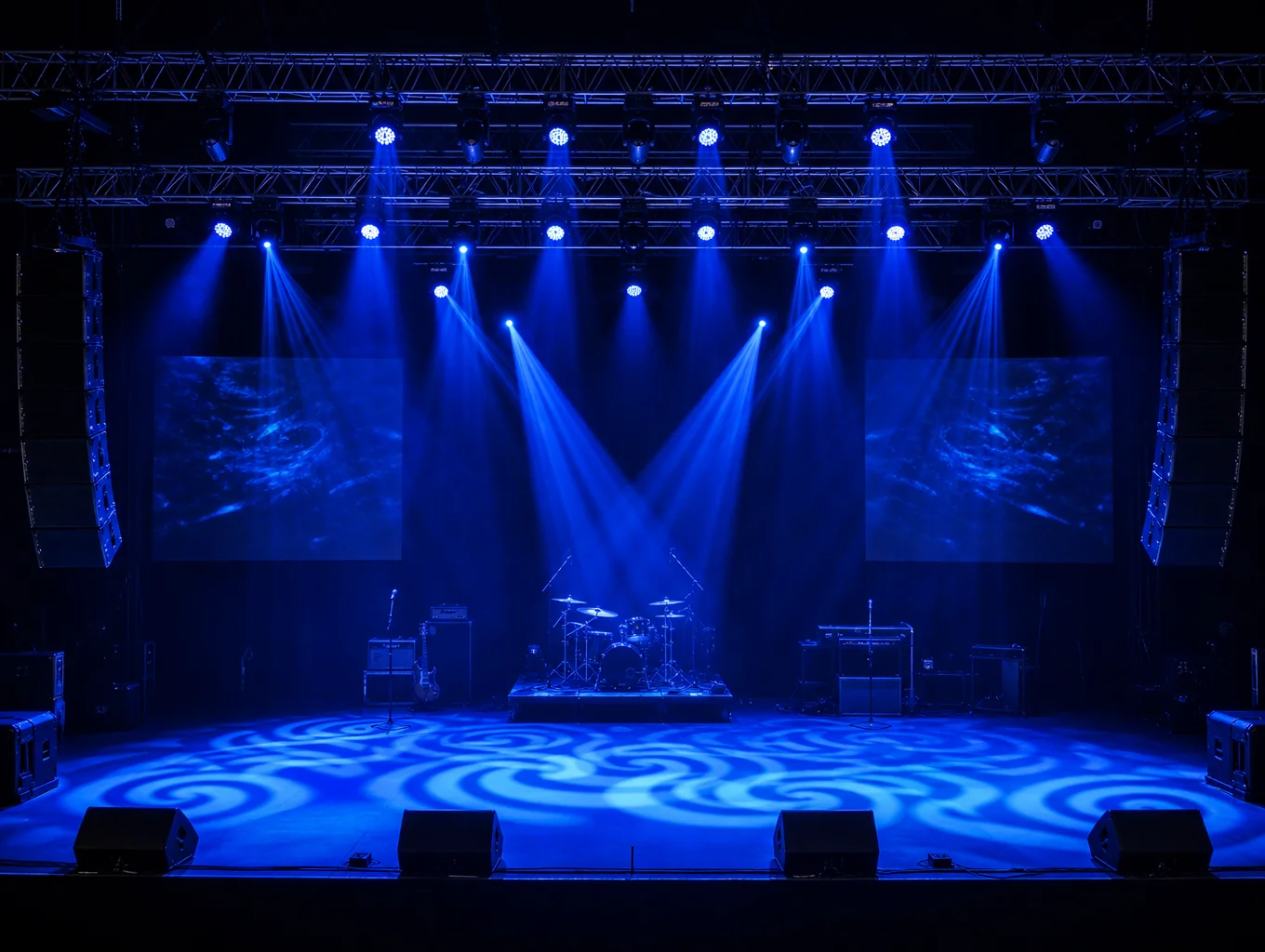 Concert stage beam lighting cutting through atmospheric haze